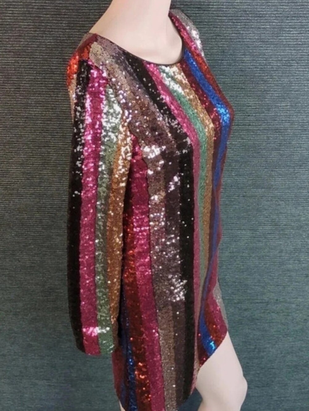 Multicolor Striped Sequin Mini-Dress, Long Sleeve.  LET YOUR PRIDE SHEIN!! - Picture 8 of 17